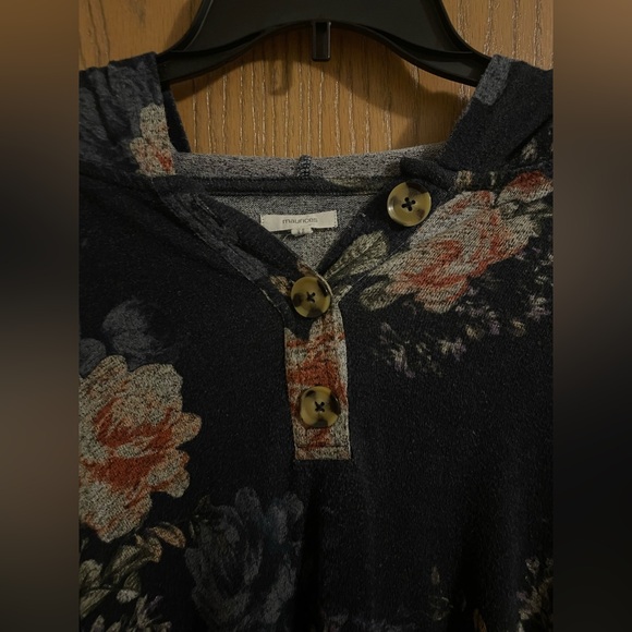 Maurices Navy Floral Hooded Top with Stripe Accents - Picture 3 of 7